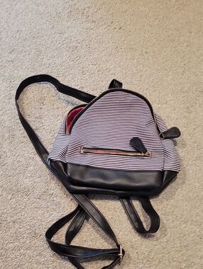 Heidi Swapp Striped Mini Backpack with Black Trim And Hot Pink Liner